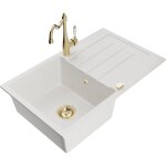 Mexen - bruno �vier de cuisine 1 - bac en granit avec �gouttoir et robinetterie carla, blanc - 6513 - ...