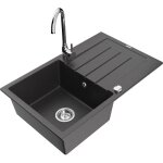 Mexen - bruno �vier en granit 1 cuve avec �gouttoir et robinet de cuisine telma, noir mouchet� - 6513 ...