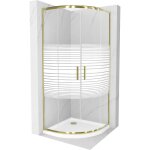 Mexen - cabine de douche rio demi - ronde 80 x 80 cm, rayures, dor� + receveur flat, blanc - 863 - 080 ...