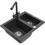 Mexen - carlos �vier en granit 1, 5 bac avec robinet de cuisine duero, noir mouchet� - 6518 - 76 - 671600 ...