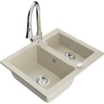 Mexen - carlos �vier en granit � 1, 5 cuve avec robinet m�langeur elia, beige - 6518 - 69 - 670101 - ...