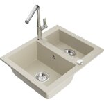 Mexen - carlos vier en granit  1, 5 cuve avec robinet mlangeur flora, beige - 6518 - 69 - 670401 - ...