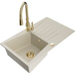Mexen - cesar �vier de cuisine 1 - bac en granit avec �gouttoir et robinet savita, beige - 6514 - 69 ...