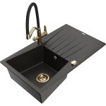 Mexen - cesar �vier en granit 1 bac avec �gouttoir et robinet de cuisine duo, noir / or m�tallis� - 6514 ...