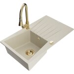 Mexen - cesar �vier en granit 1 bac avec �gouttoir et robinet de cuisine elia, beige - 6514 - 69 - 670101 ...