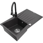 Mexen - cesar �vier granit 1 - bac avec �gouttoir et robinet de cuisine elia, noir mouchet� - 6514 - ...