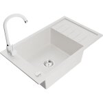 Mexen - elias vier de cuisine 1 bac en granit avec gouttoir et robinet telma, blanc - 6511 - 20 - 670200 ...