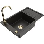 Mexen - elias �vier de cuisine en granit 1 bac avec �gouttoir et robinet telma, noir / or - 6511 - 75 ...