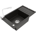 Mexen - elias vier en granit 1 bac avec gouttoir et mitigeur de cuisine rita, noir / or mtallique ...