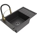 Mexen elias �vier en granit 1 bac avec �gouttoir et robinet de cuisine aster, noir mouchet� - 6511 - ...