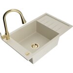 Mexen - elias vier en granit 1 bac avec gouttoir et robinet de cuisine elia, beige - 6511 - 69 - 670101 ...