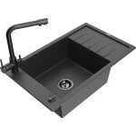 Mexen - elias �vier en granit 1 bac avec �gouttoir et robinet de cuisine duero, noir mouchet� - 6511 ...