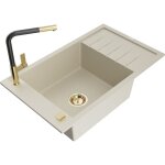 Mexen - elias �vier en granit 1 bac avec �gouttoir et robinet de cuisine flora, beige - 6511 - 69 - 670401 ...