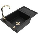 Mexen - elias vier en granit 1 bac avec gouttoir et robinet de cuisine telma, noir - 6511 - 77 - 670200 ...