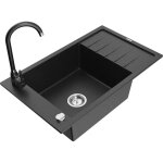 Mexen - elias �vier en granit 1 - bac avec �gouttoir et robinet de cuisine telma, noir / argent - 6511 ...