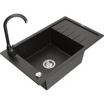 Mexen - elias �vier en granit 1 bac avec �gouttoir et robinet de cuisine telma, noir / dor� - 6511 - ...