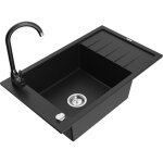 Mexen - elias �vier en granit � 1 cuve avec �gouttoir et robinet de cuisine telma, noir - 6511 - 77 - ...