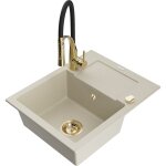 Mexen - enzo �vier de cuisine en granit 1 bassin avec �gouttoir et robinet aster, beige - 6506 - 69 - ...