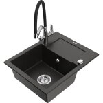 Mexen - enzo �vier en granit 1 bac avec �gouttoir et robinet de cuisine duo, noir / or m�tallique - 6506 ...