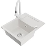 Mexen - enzo �vier en granit 1 bac avec �gouttoir et robinet de cuisine elia, blanc - 6506 - 20 - 670101 ...