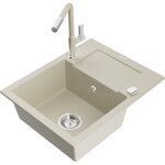Mexen - enzo �vier granit 1 bac avec �gouttoir et robinet de cuisine flora, beige - 6506 - 69 - 670401 ...