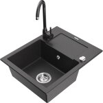 Mexen - enzo vier en granit 1 bac avec gouttoir et robinet de cuisine telma, noir mouchet - 6506 - ...