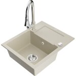 Mexen - enzo �vier en granit 1 bac avec �gouttoir et robinet elia, beige - 6506 - 69 - 670101 - 00