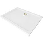 Mexen - flat receveur de douche rectangulaire slim 110 x 80 cm, blanc, siphon or - 40108011g