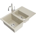 Mexen - gaspar �vier de cuisine en granit 1, 5 bacs avec �gouttoir et robinet carla, beige - 6507 - 69 ...