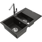 Mexen gaspar vier en granit 1, 5 bac avec gouttoir et mitigeur cuisine flora, noir / dor mtallique ...