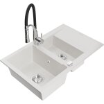 Mexen - gaspar �vier en granit 1, 5 bac avec �gouttoir et robinet de cuisine aster, blanc - 6507 - 20 ...