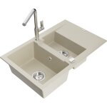 Mexen - gaspar vier en granit 1, 5 bac avec gouttoir et robinet de cuisine flora, beige - 6507 - 69 ...