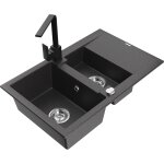 Mexen gaspar vier en granit  1, 5 bac avec gouttoir et robinet de cuisine rita, noir mouchet - 6507 ...