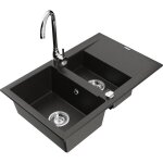 Mexen - gaspar �vier en granit 1, 5 bac avec �gouttoir et robinet de cuisine telma, noir / dor� - 6507 ...