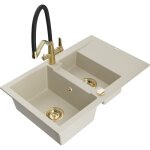 Mexen - gaspar vier en granit 1, 5 cuve avec gouttoir et robinet de cuisine duo, beige - 6507 - 69 ...