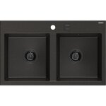 Mexen - hektor �vier en granit 2 bacs 800 x 480 mm, noir / dor� m�tallis�, siphon noir - 6521802000 - ...