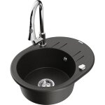 Mexen - kevin vier en granit 1 bac avec gouttoir et robinet de cuisine elia, noir / dor mtallique ...