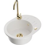 Mexen - kevin �vier en granit 1 bac avec �gouttoir et robinet de cuisine telma, blanc - 6517 - 20 - 670200 ...