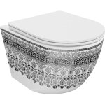Mexen - lena cuvette wc sans rebord avec abattant slim � descente lente, duroplast, motif blanc / noir ...