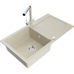 Mexen leo �vier de cuisine en granit 1 bac avec �gouttoir et robinetterie duero, beige - 6501 - 69 - ...