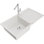 Mexen - leo �vier en granit 1 bac avec �gouttoir et mitigeur flora, blanc - 6501 - 20 - 670401 - 00