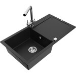 Mexen - leo vier granit  1 bac avec gouttoir et robinet de cuisine duero, noir - 6501 - 77 - 671600 ...