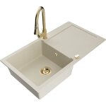 Mexen - leo �vier en granit 1 bac avec �gouttoir et robinet de cuisine elia, beige - 6501 - 69 - 670101 ...