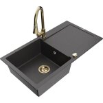 Mexen leo �vier en granit 1 bac avec �gouttoir et robinet de cuisine elia, noir mouchet� - 6501 - 76 ...