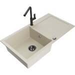 Mexen leo �vier en granit 1 bac avec �gouttoir et robinet de cuisine flora, beige - 6501 - 69 - 670401 ...