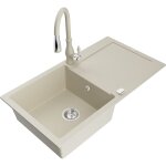 Mexen leo �vier en granit 1 bac avec �gouttoir et robinet de cuisine savita, beige - 6501 - 69 - 672601 ...