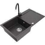 Mexen - leo vier en granit 1 bac avec gouttoir et robinet de cuisine telma, noir mouchet - 6501 - ...