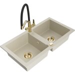 Mexen - mario �vier de cuisine 2 bacs avec robinet duo, beige - 6504 - 69 - 671701 - 57 - g
