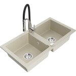 Mexen - mario vier en granit  2 bacs avec robinet de cuisine aster, beige - 6504 - 69 - 73450 - 07