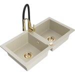 Mexen - mario vier en granit  2 bacs avec robinet de cuisine aster, beige - 6504 - 69 - 73450 - 57 ...